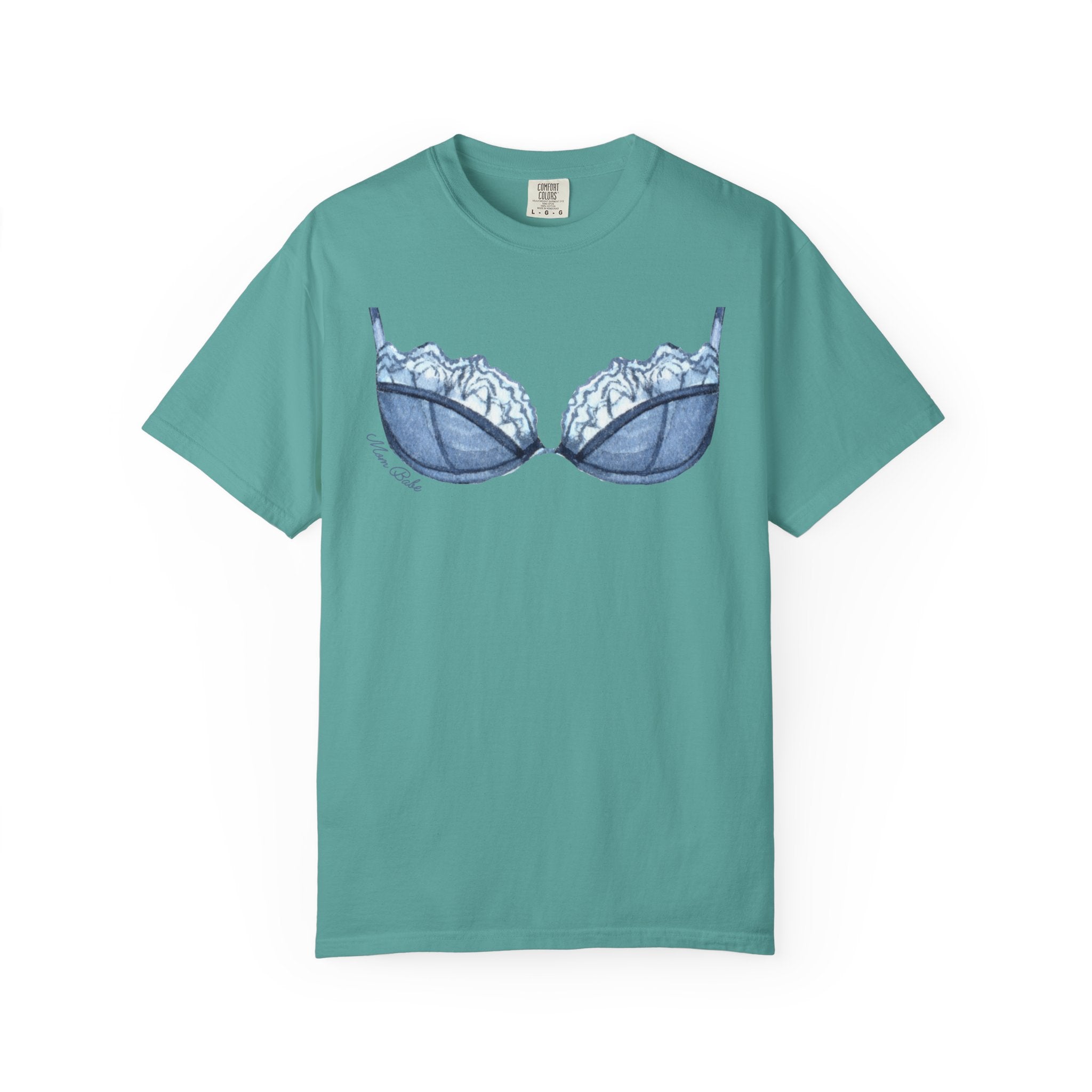 MILF Mom Babe - Lace Bra Tee Blue