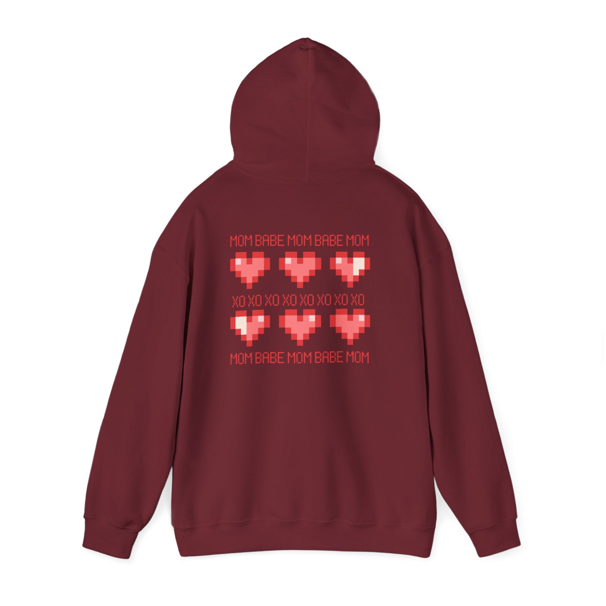 Mom Babe XOXO - Pixel Heart Graphic Hoodie