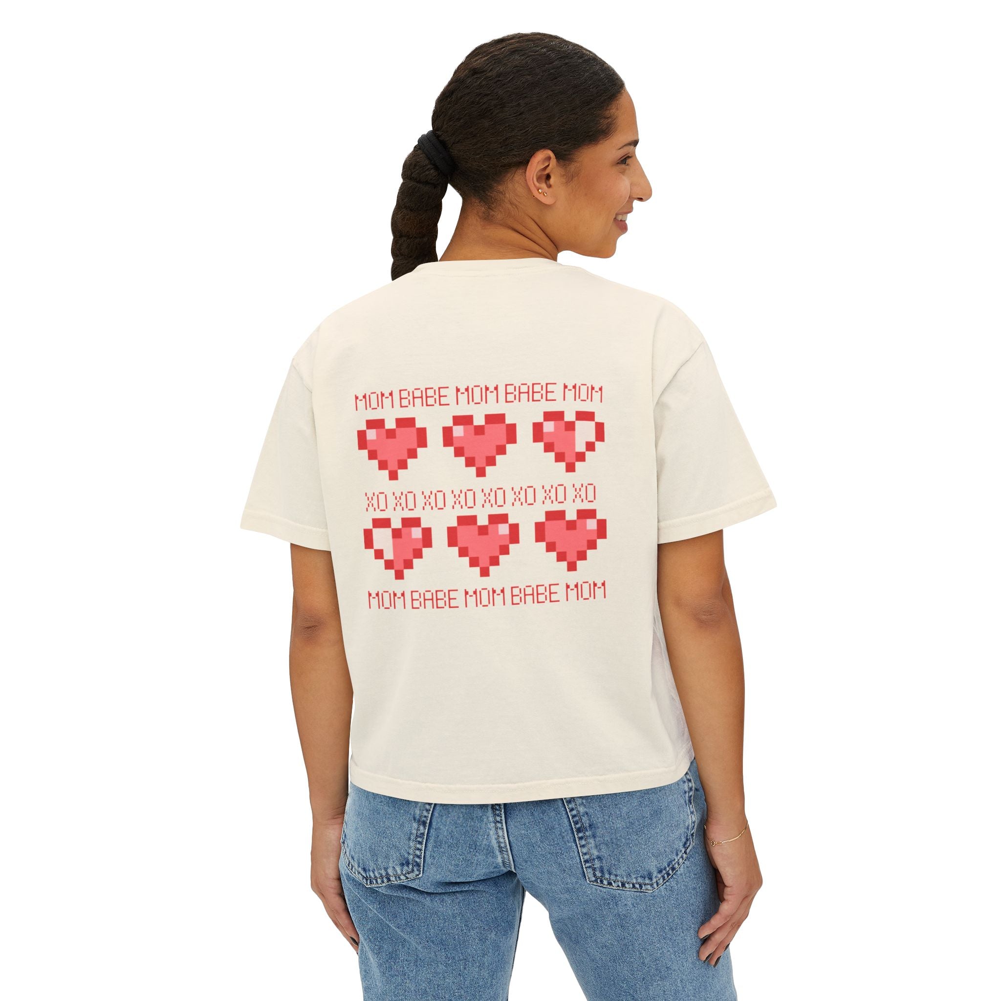 Mom Babe XOXO - Pixel Heart Graphic Tee