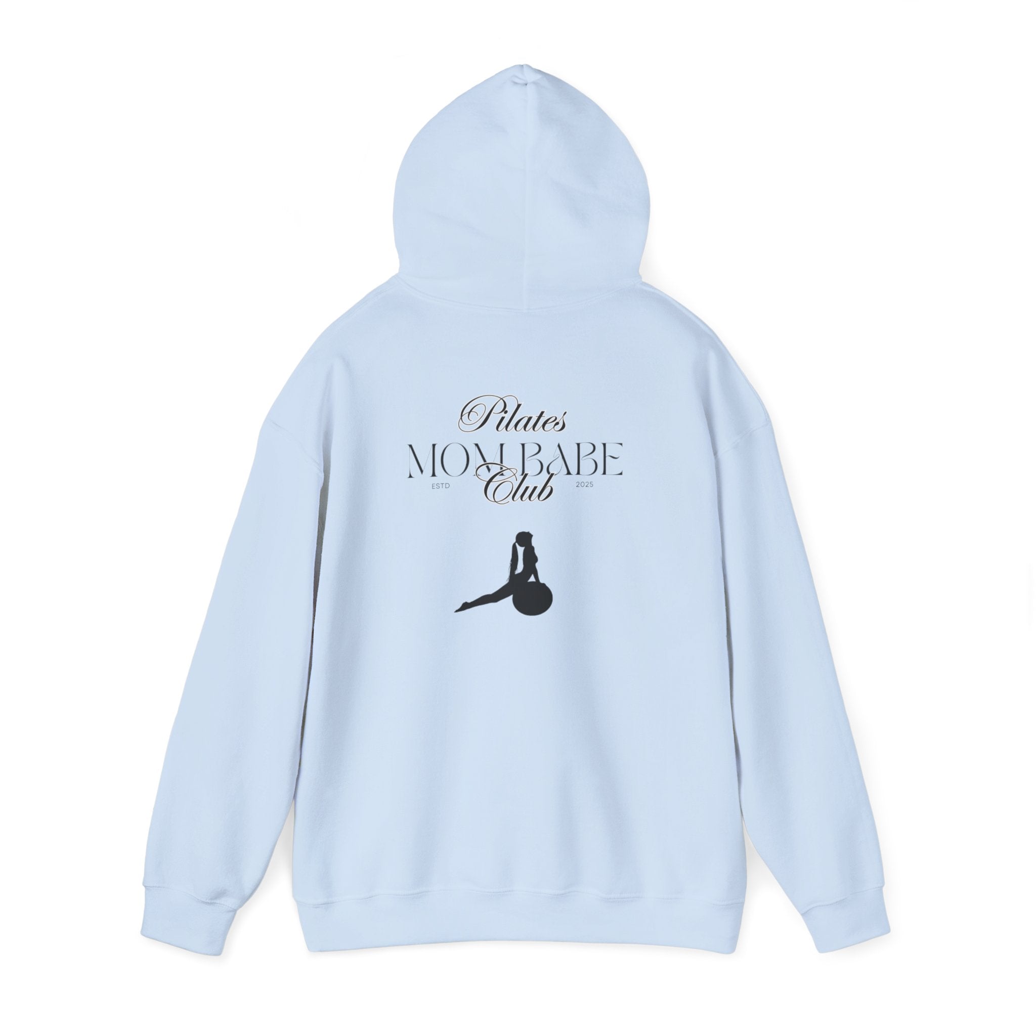 Pilates Mom Babe Club — Workout Graphic Hoodie (Black Print)