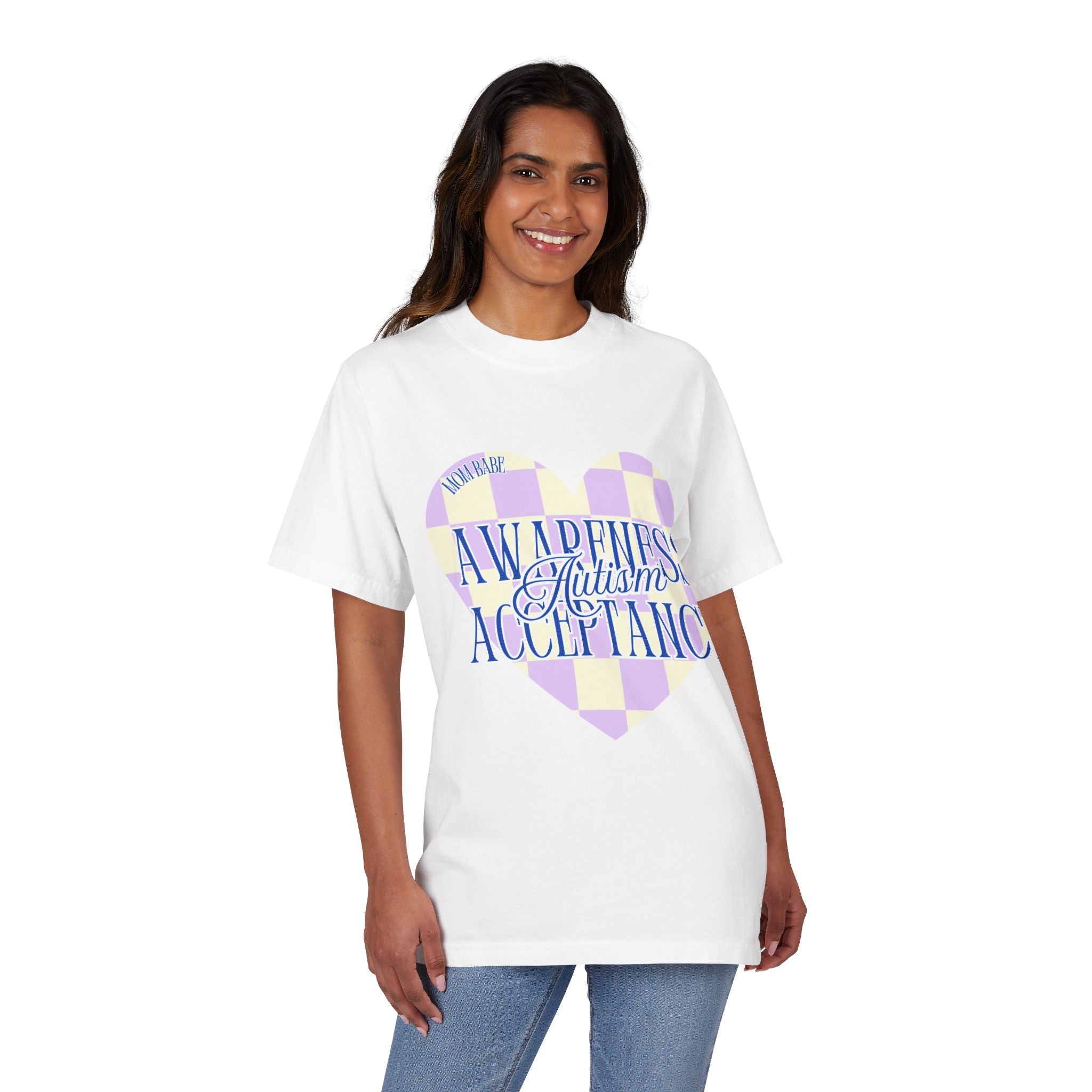 Autism Awareness and Acceptance — Checkered Heart Oversized Drop Sleeve Tee