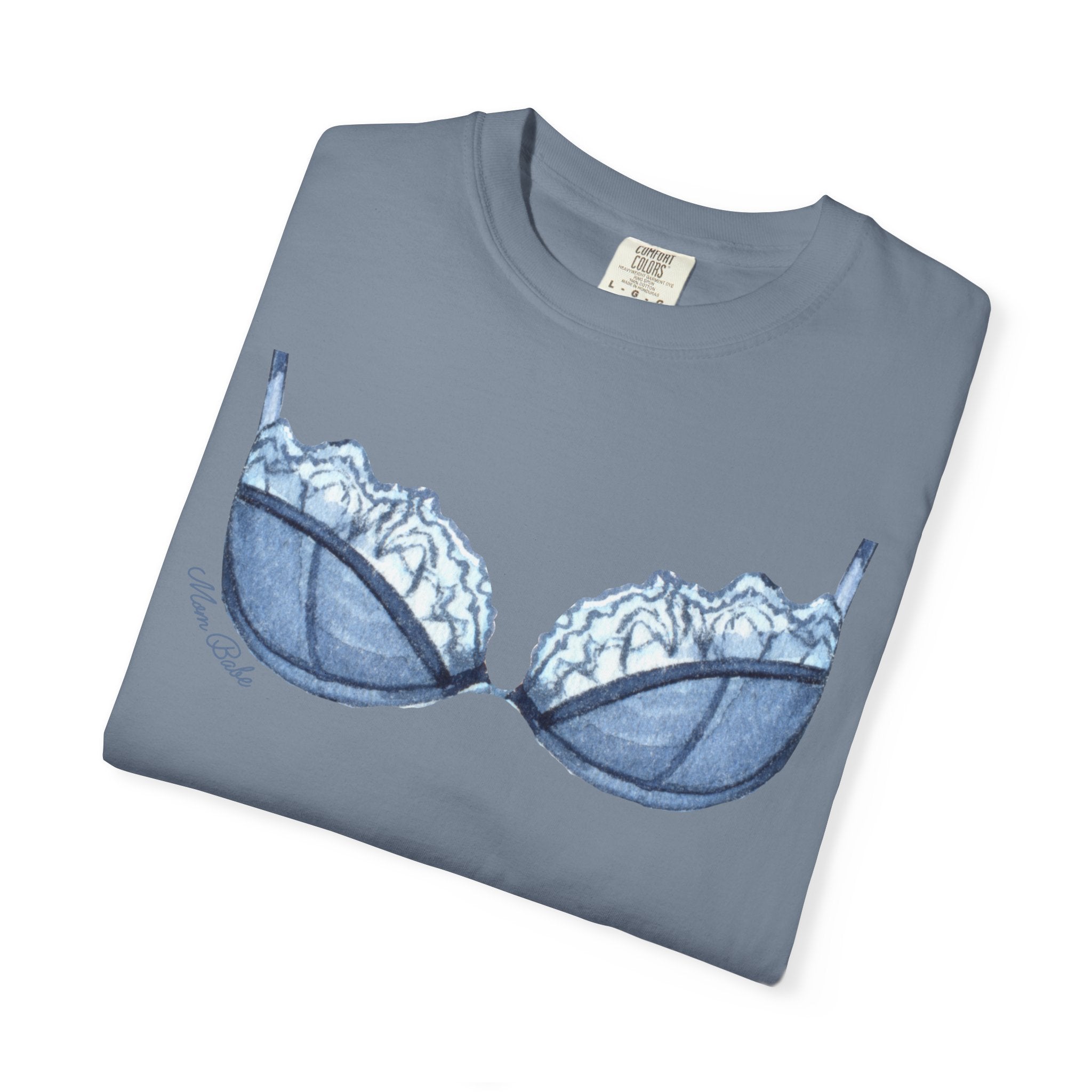 MILF Mom Babe - Lace Bra Tee Blue