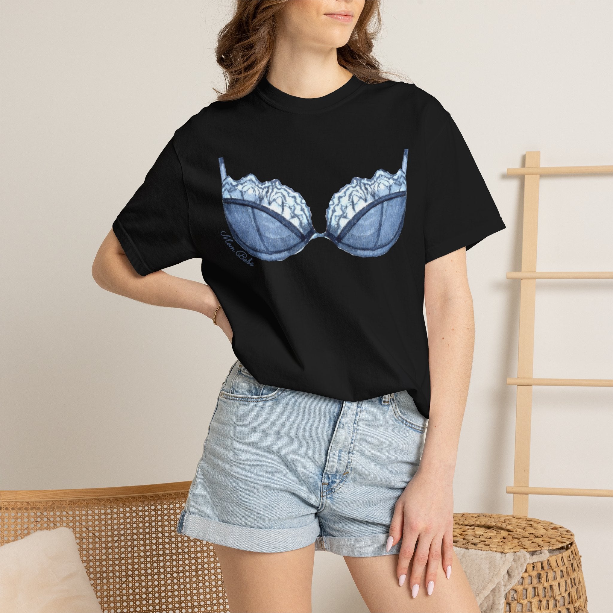 MILF Mom Babe - Lace Bra Tee Blue