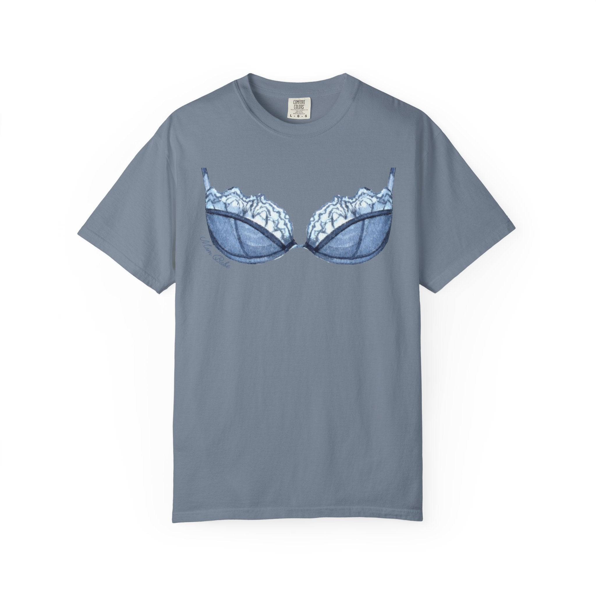 MILF Mom Babe - Lace Bra Tee Blue