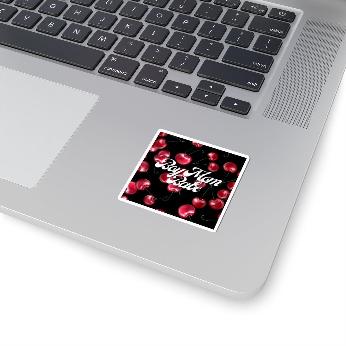 Boy Mom Babe Kiss-Cut Sticker | Cherry Pattern, Retro Script