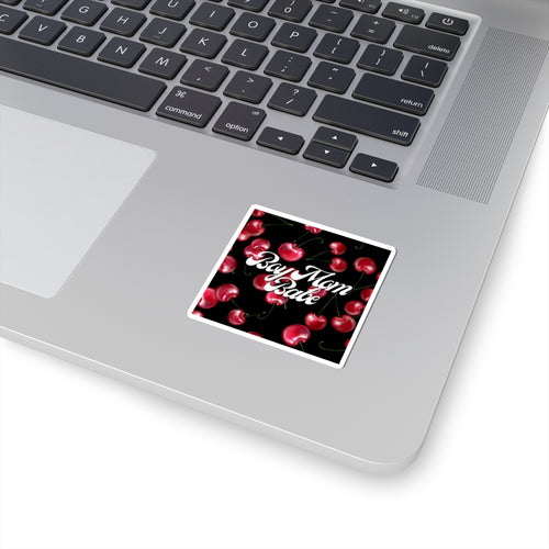 Boy Mom Babe Kiss-Cut Sticker | Cherry Pattern, Retro Script