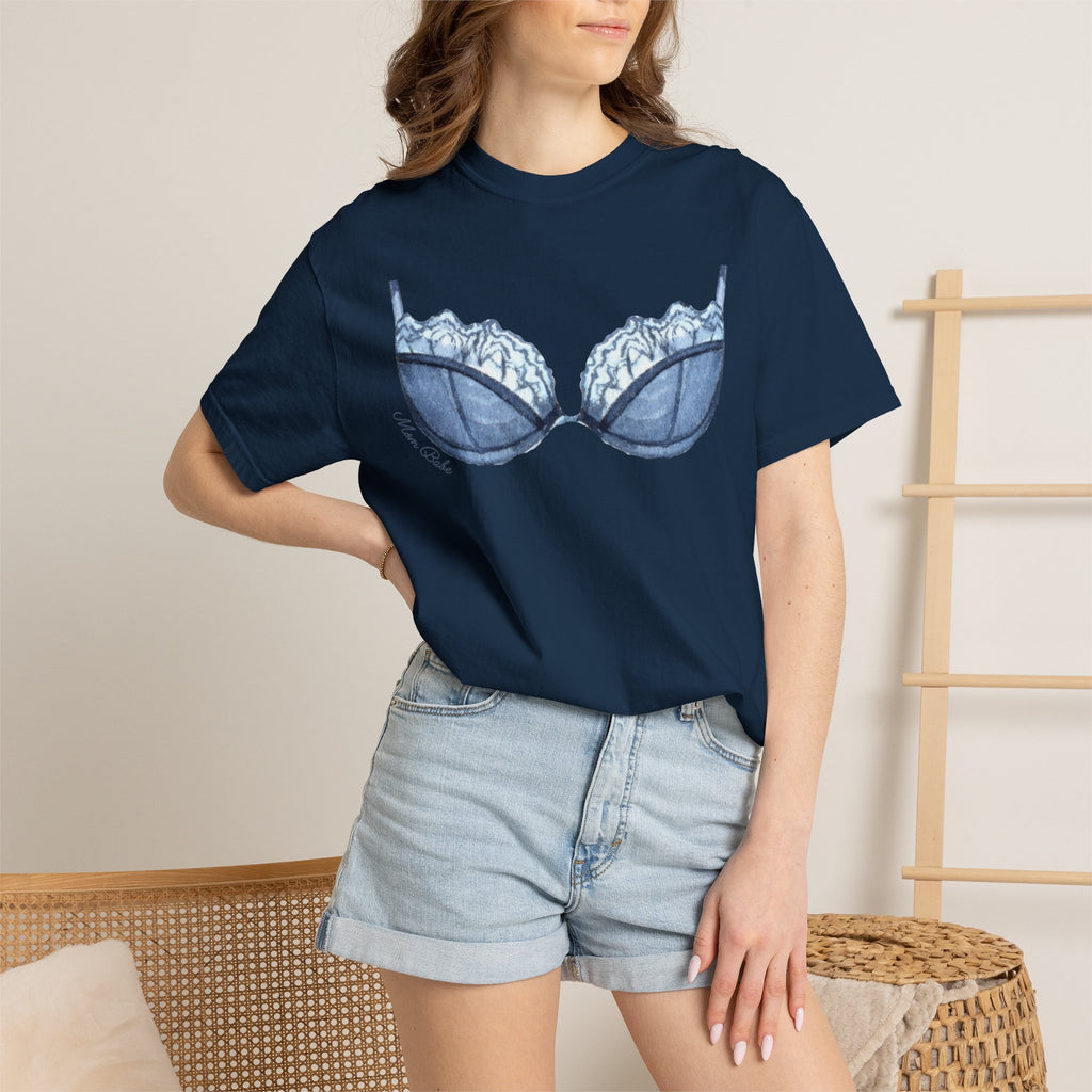 MILF Mom Babe - Lace Bra Tee Blue