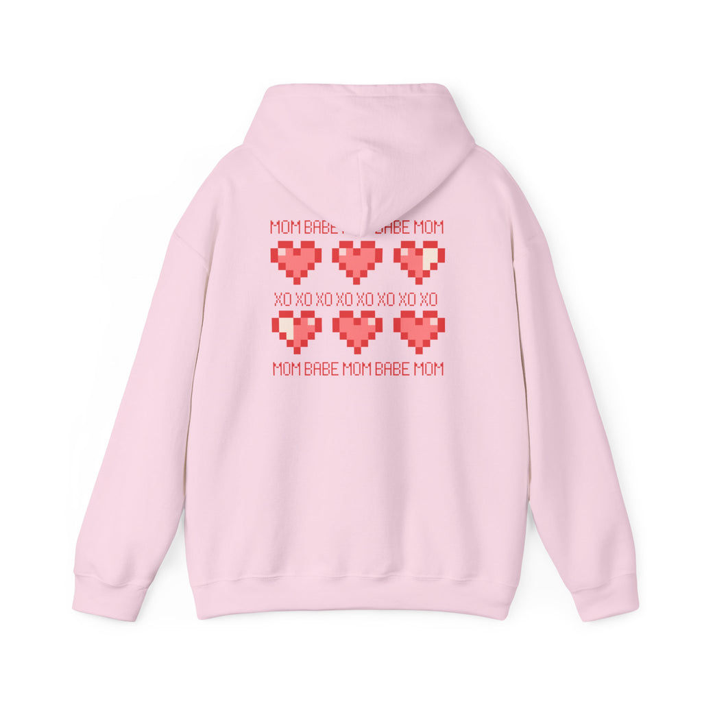 Mom Babe XOXO - Pixel Heart Graphic Hoodie