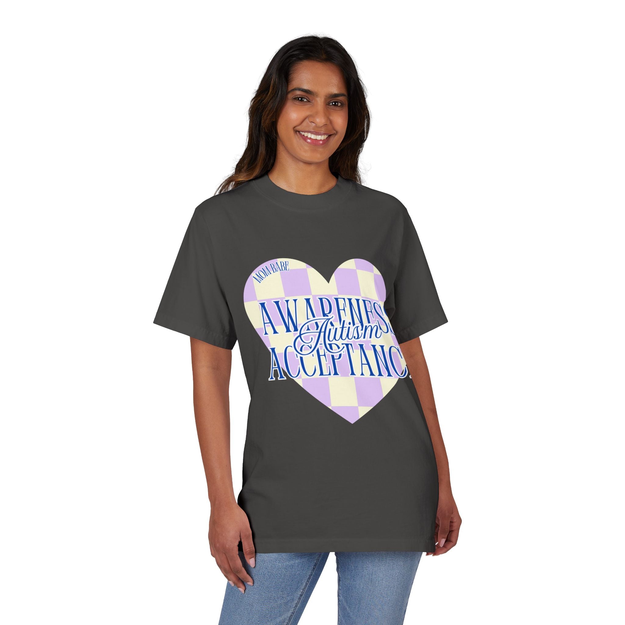 Autism Awareness and Acceptance — Checkered Heart Oversized Drop Sleeve Tee