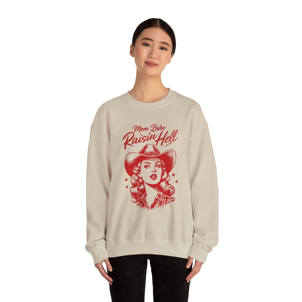 Mom Babe Raisin’ Hell - Cowgirl Graphic Sweatshirt