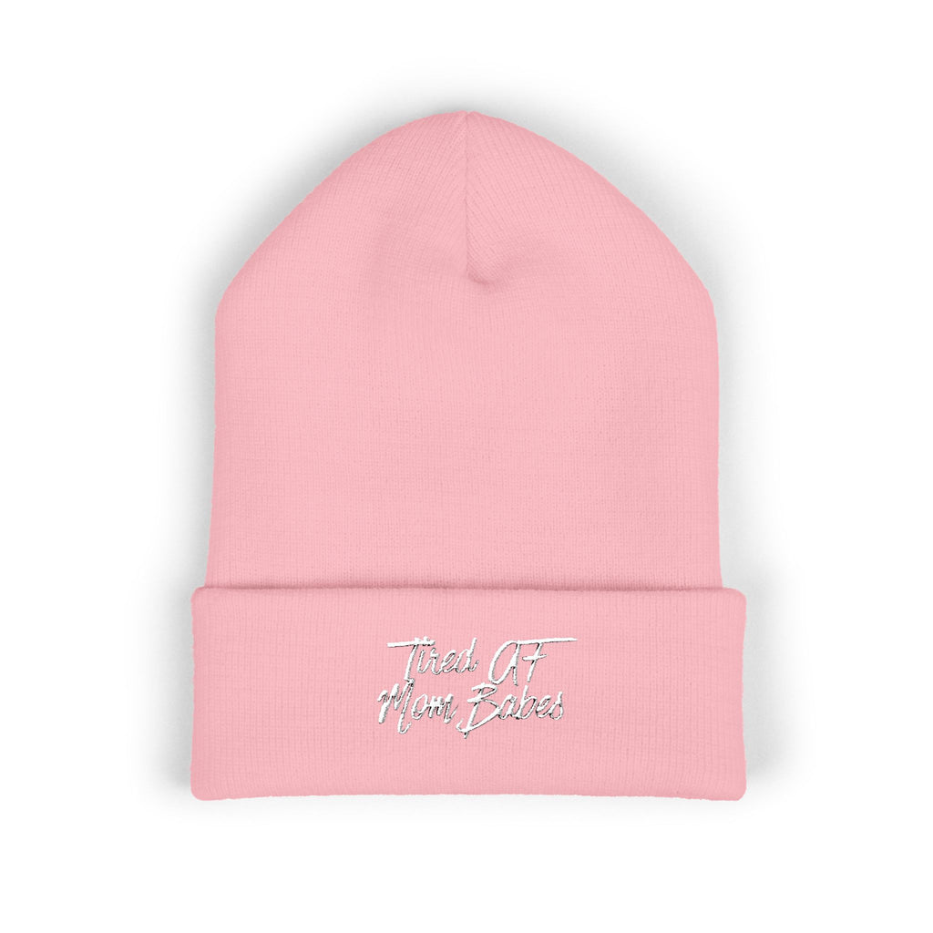 Tired AF Mom Babes Beanie - White Embroidery
