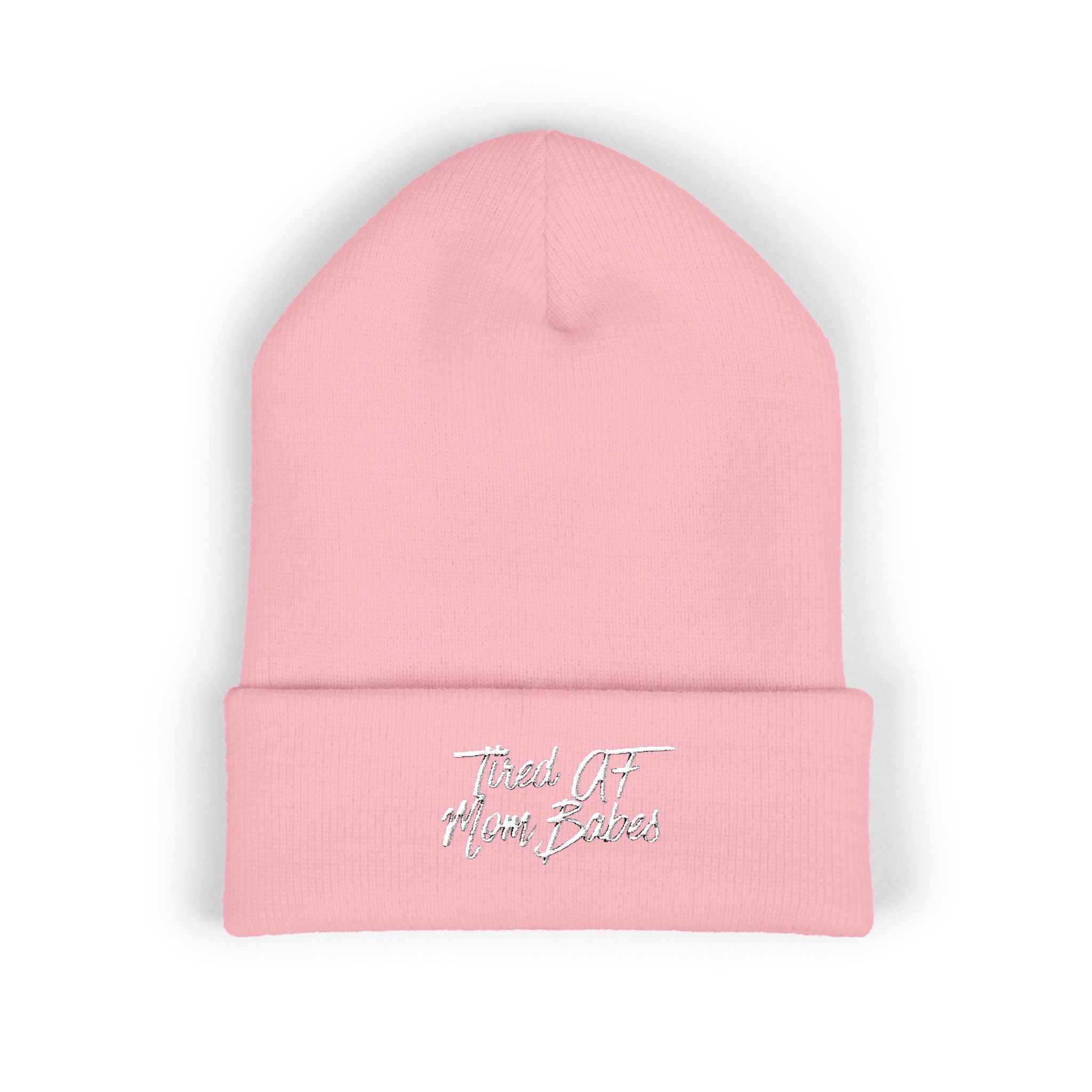 Tired AF Mom Babes Beanie - White Embroidery