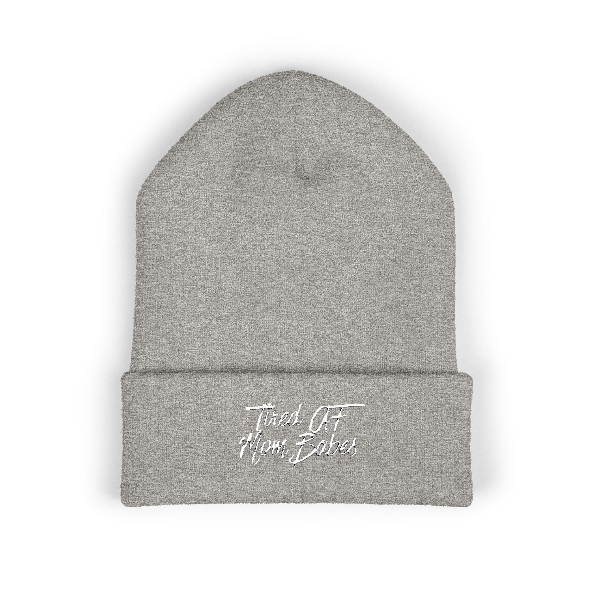 Tired AF Mom Babes Beanie - White Embroidery