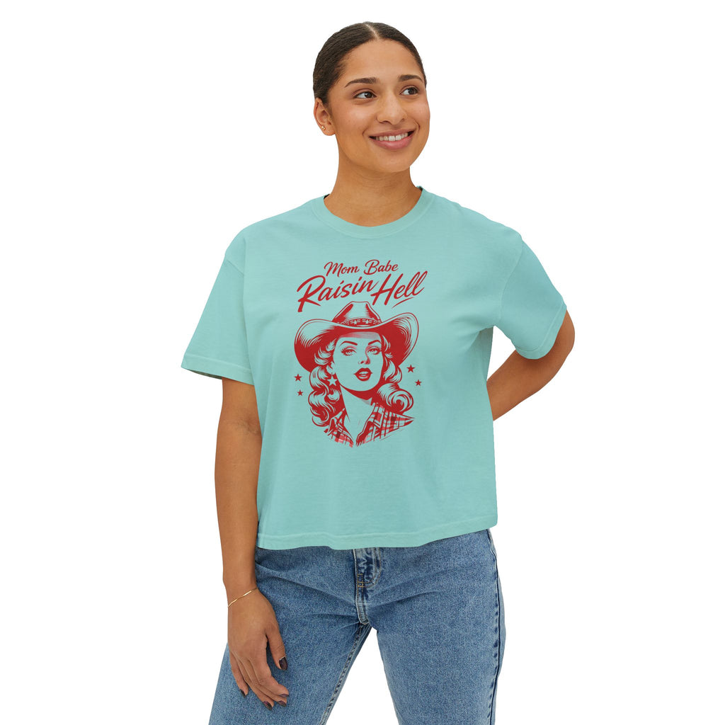 Mom Babe Raisin’ Hell - Cowgirl Graphic Tee