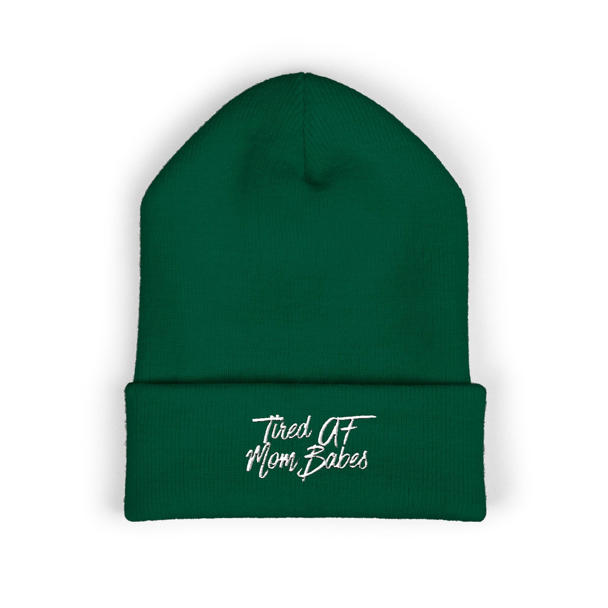 Tired AF Mom Babes Beanie - White Embroidery