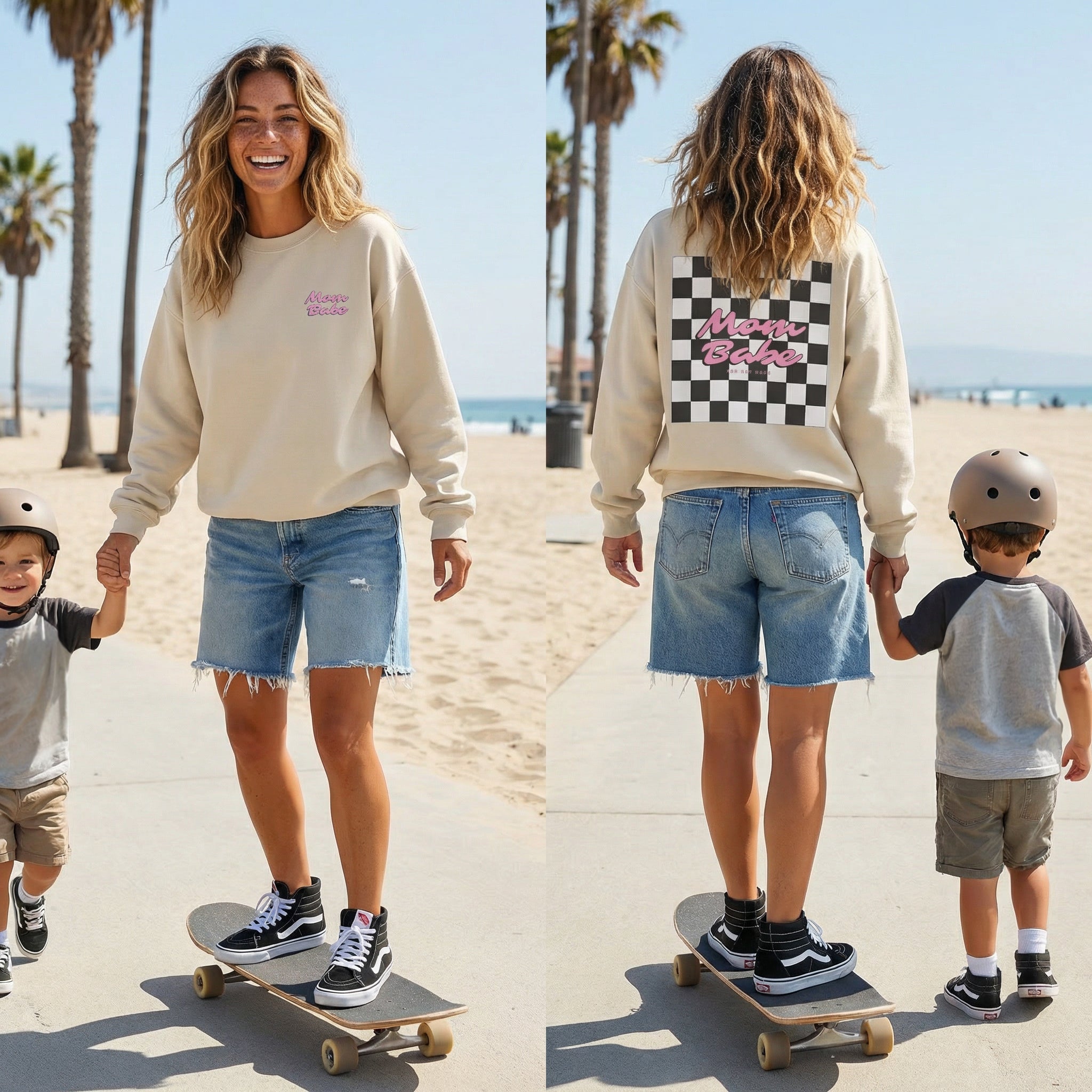 Mom Babe For Hot Moms - Checkered Graphic Sweatshirt