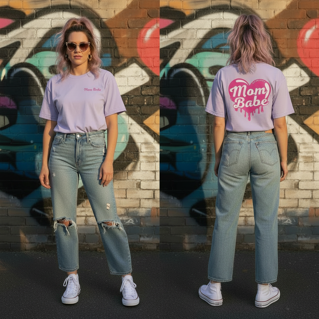 Mom Babe For Hot Moms — Pink Heart Drip Graphic Tee