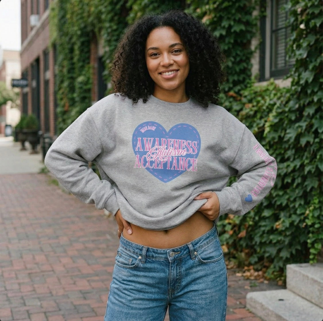 Autism Awareness and Acceptance — Stitched Heart Sweatshirt