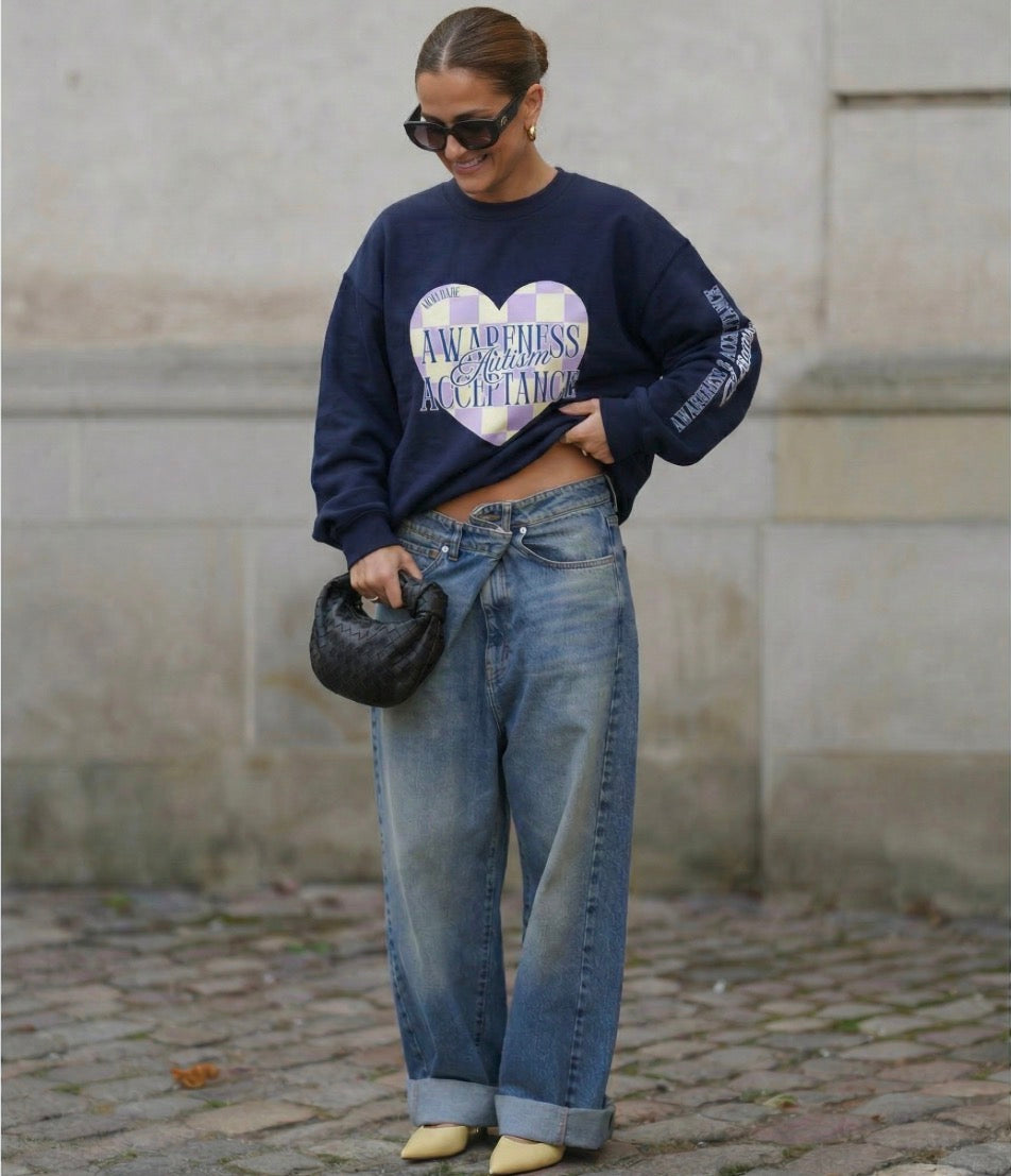 Autism Awareness and Acceptance — Checkered Heart Sweatshirt